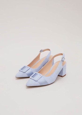 Phase Eight Suede Buckle Block Heels Blue USA | 6415297-VX